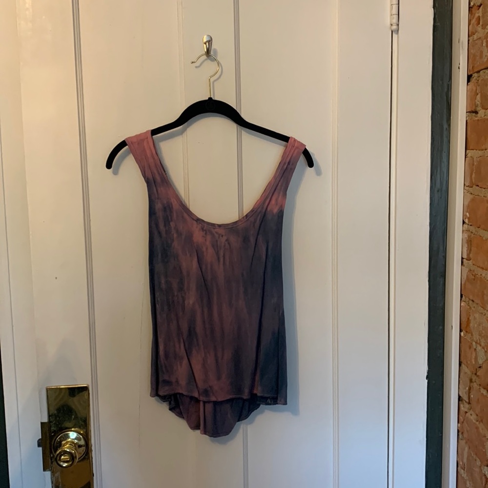 Tie dye pink, blue, and purple top with open back